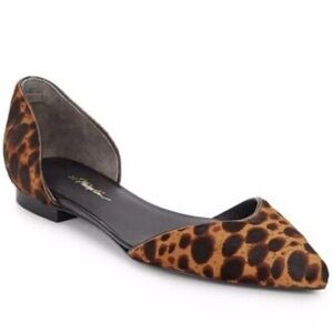 3.1 Phillip Lim Leather Calf Hair Leopard Pointed Toe D’orsay Flats